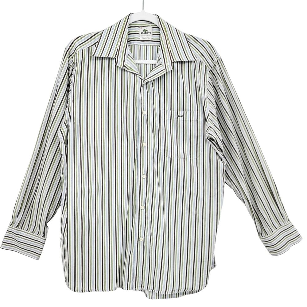 Vintage Lacoste Multicolored Striped Long Sleeve Button Up Shirt Men's Size 42